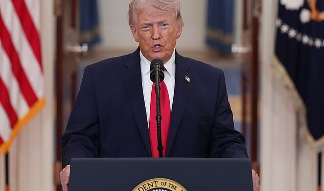 President Donald Trump addresses the nation on the Iran war Wednesday night from the White House's Cross Hall