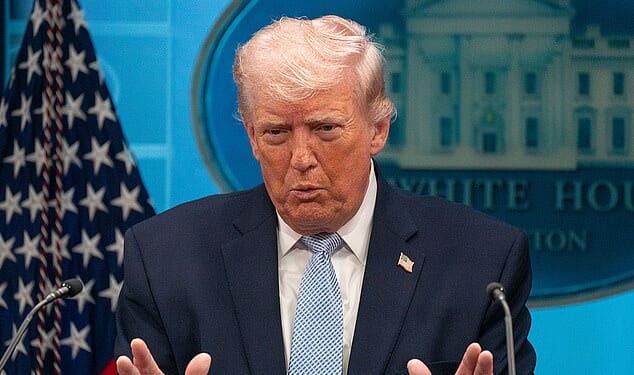 President Donald Trump speaks to reporters at a briefing on Monday