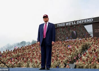President Donald Trump announced late Wednesday night he was leaving US forces in the Middle East amid negotiations of a peace deal with Iranian officials. The president is pictured visiting Fort Bragg in North Carolina last year