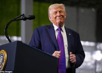 Donald Trump, pictured above on March 11, reportedly posted bizarre rants on social media in an effort to appear 'unstable' to motivate Iran to negotiate