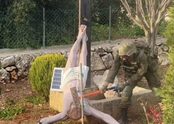 Two Israeli soldiers have been arrested for decapitating a statue of Jesus Christ with a sledgehammer in Lebanon