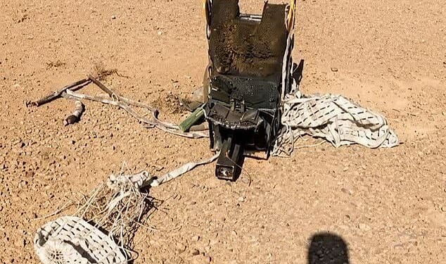 The pilot was rescued within 45 minutes of the plane going down over treacherous mountain terrain in southern Iran. Pictured: An ejector seat from the downed fighter plane