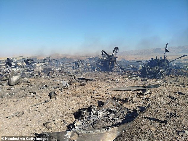 Iranian state media released images of the search and rescue planes which it claimed it shot down, though the US military says it 'blew up' themselves