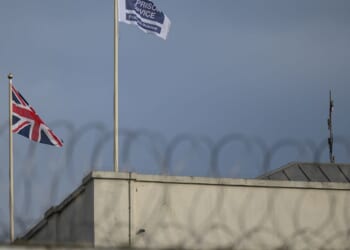 An HM Prison Service flag flies next to a Union Flag at HM Prison Pentonville in London, UK on Oct. 22, 2024.