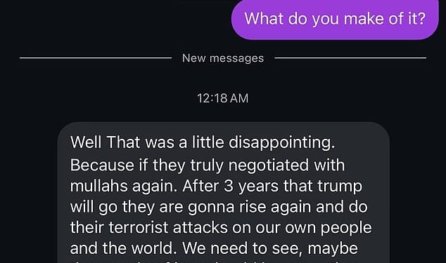 'Trump's speech was a little disappointing,' one person inside Iran told the Daily Mail