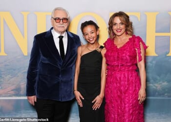 Alexandra Wilkie has revealed what Brian Cox is really like after the 11 year-old starred in his latest film Glenorothan (pictured with Brian and his wife Nicole Ansari Cox)