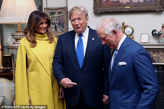 Trump said King Charles' battle with cancer was 'something that's down a lot of other people' and admired his resilience. Trump and Charles pictured with First Lady Melania Trump in 2019