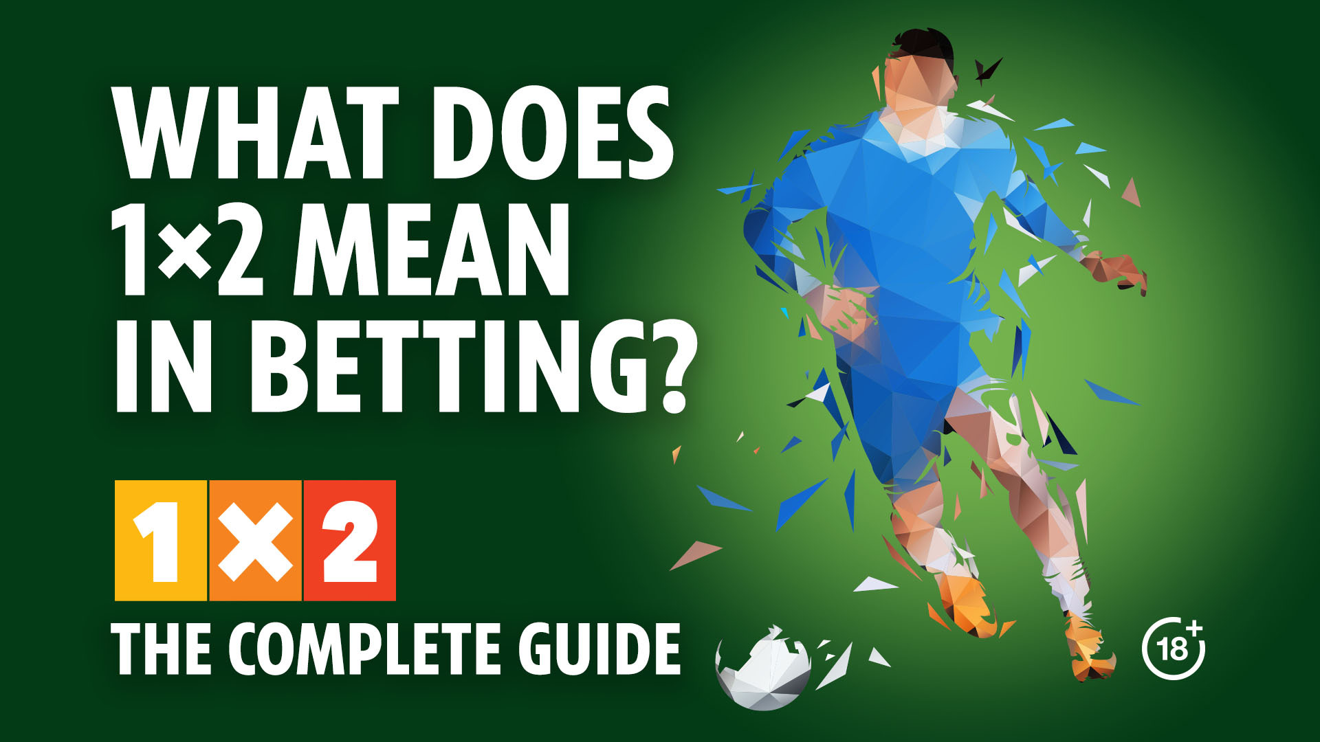 Illustration explaining what 1x2 means in betting, with a low-poly soccer player in motion.