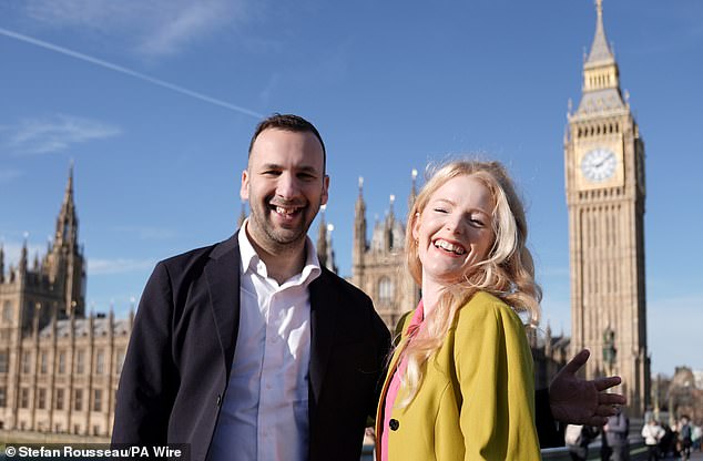 The Greens leader with his newest MP, Hannah Spencer, after her stunning by-election win  in Gorton and Denton last month