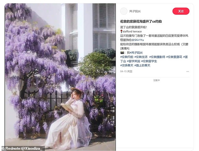 An example of a post from Stafford Terrace in Kensington on Chinese platform RedNote
