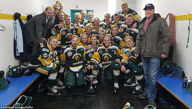 Sidhu struck a bus carrying a total of 29 people, including the driver and the Humboldt Broncos (above), when it crashed in Saskatchewan, Canada. Ten teammates and six staffers died