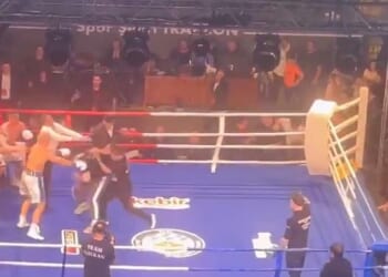 Turkish boxer Emirhan Kalkan had been facing his Russian opponent Sergey Gorokhov at the Besirli Sports Centre in Trabzon