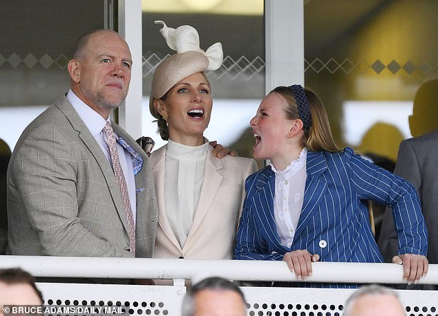 Mia Tindall was very animated as she joined her parents Mike and Zara Tindall at Aintree