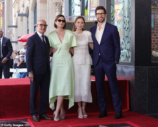 Pictured left to right: Stanley Tucci, Felicity Blunt, Emily Blunt and John Krasinski at the ceremony on Thursday