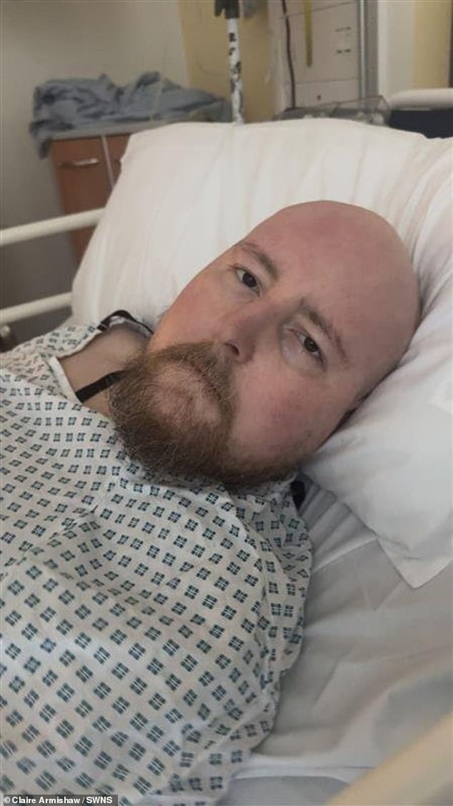 Michael - pictured in hospital - underwent six gruelling rounds of chemotherapy before suffering from a seizure