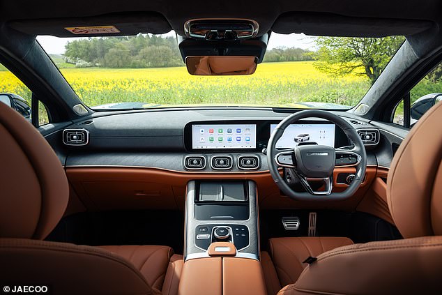 The cabin is full of eco and soft-touch materials, wood accents and chrome finishes. It has two 12.3-inch screens and no physical buttons