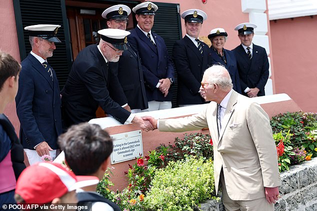 Charles greets members of the Royal Bermuda Yacht Club in Hamilton, Bermuda