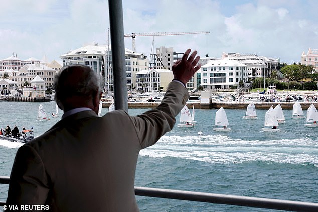 King Charles on a ferry on his way to Royal Naval Dockyard in Bermuda
