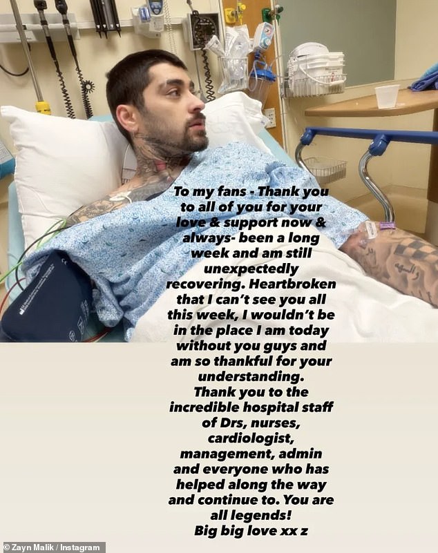 The former One Direction singer revealed he has returned home and is 'recovering well' following the hospital dash last month (pictured last month)