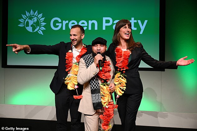 Polanski with his Green Party deputy leaders: Mothin Ali (centre) and Rachel Millward (right). Millward has suggested racial hatred in Britain arises from rising food prices and energy bills – not specific groups