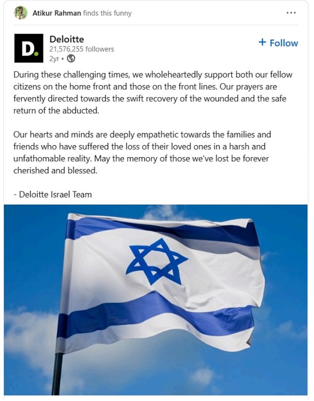 In one incident Mr Rahman appeared to laugh at a post commemorating Israeli deaths