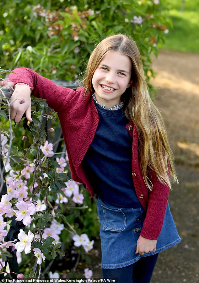 On her ninth birthday the Waleses released an image taken by Kate which saw her daughter displaying her cheeky grin and flowing blonde hair