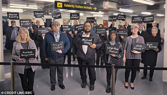 Set in airport arrivals, the trailer shows a line of actors standing with the iconic roundtable chalk boards revealing the names