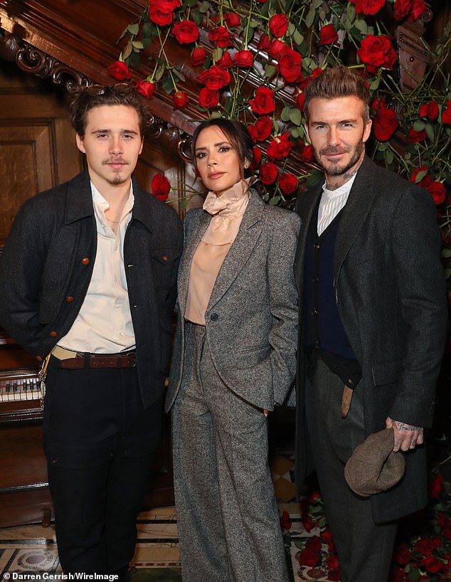 Back in January the wannabe chef, 27, announced his disassociation from his famous family ¿ declaring he was no longer part of 'Brand Beckham' (Brooklyn pictured with his parents 2019)