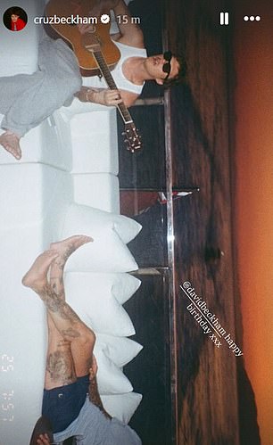 Elsewhere David's youngest son Cruz, 21, shared two snaps to his Instagram Story showing him and his dad on a yacht