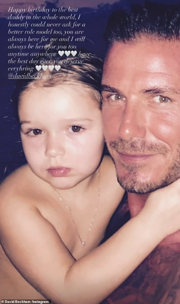 Harper followed her brother's with a sweet post which read: 'Happy birthday to the best daddy in the whole world'