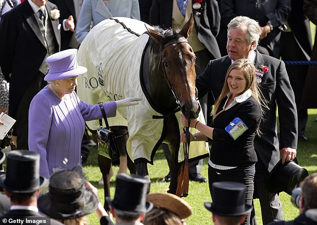 An Ascot Gold Cup winner as a four-year-old, Estimate¿s triumph marked the first time a reigning monarch had won that race, which gave the late Queen ¿great pleasure¿. She is pictured with Estimate and Sir Michael Stoute in the winners enclosure in 2012