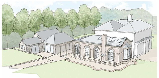 Alex and Charlie have big plans for the property's outbuilding too, which they'll potentially need to live in while the extensive building work to the main house takes place. Pictured: Artist's impression of proposed changes to the outbuilding, left