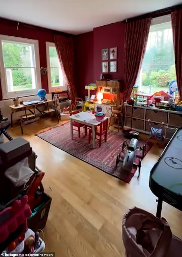 She intends to restore many of its original Georgian features, including a fireplace in the playroom (pictured) that had been hidden for years