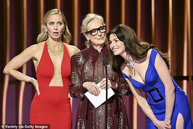 'I strongly predict we'll see a red carpet moment featuring... Meryl Streep, Anne Hathaway, and Emily Blunt together, and the internet will lap it up,' Antonella says (Pictured)