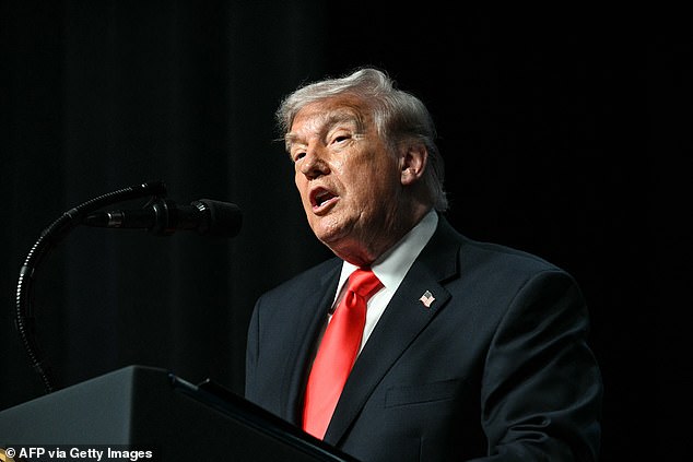 Addressing President Trump (pictured) in an exclusive interview with the Mail on Sunday, Ms Alexander said: ‘Let’s work together to find a way to resolve this crisis. Let’s find a way to end it and get back to normal'