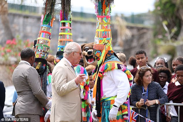 King Charles attends a traditional Gombey dance performance during his state visit to Bermuda