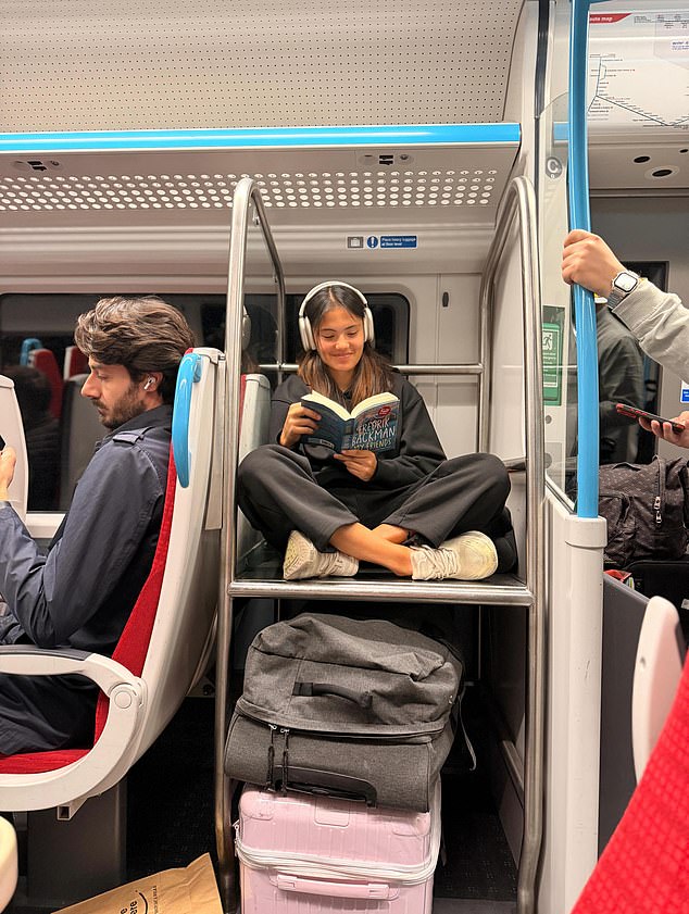 Emma Raducanu (pictured) last week posted this snap of herself sitting in the baggage rack of a South Western train