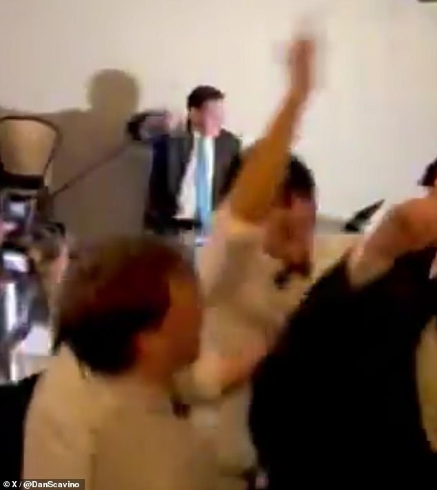 Rubio was seen fist pumping as the beat of he song dropped and the rest of the partygoers celebrated