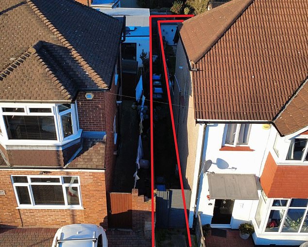 The unusual plot of land highlighted in red. It comes without a property or even a roof to shelter the occupant from the elements