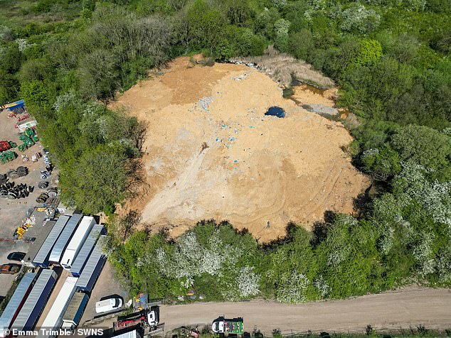 Fly-tippers used soil in an attempt to cover the waste, which weighs 30,000 tonnes and covers an area the size of a football pitch