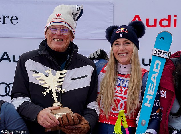 The 41-year-old was urged by her father (left) to walk away from skiing after the injury