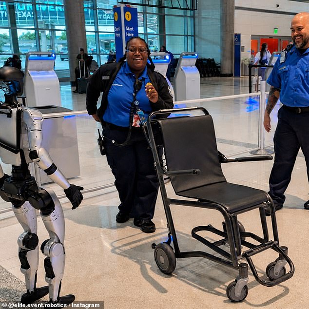 The flight, which was set to depart at 2pm, sat on the tarmac for around an hour due to a four-foot tall robot named Bebop