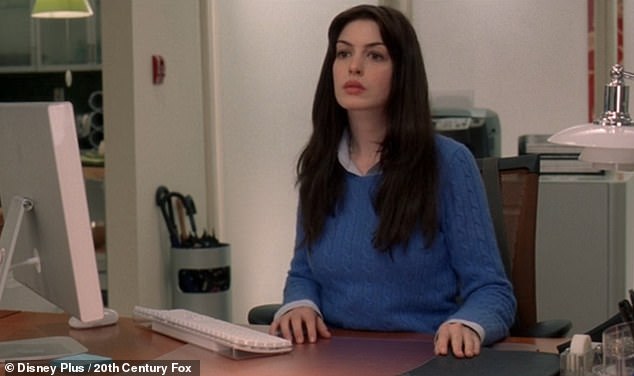 There are references to Miranda's cerulean jumper monologue as well as an appearance of the item itself, having been modified by Anne Hathaway (pictured in the original)