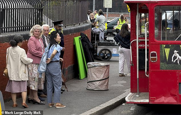 Extras in the series were seen waiting to board the bus. Crouch End is a leafy, affluent urban village in North London (N8), known for its, Edwardian architecture
