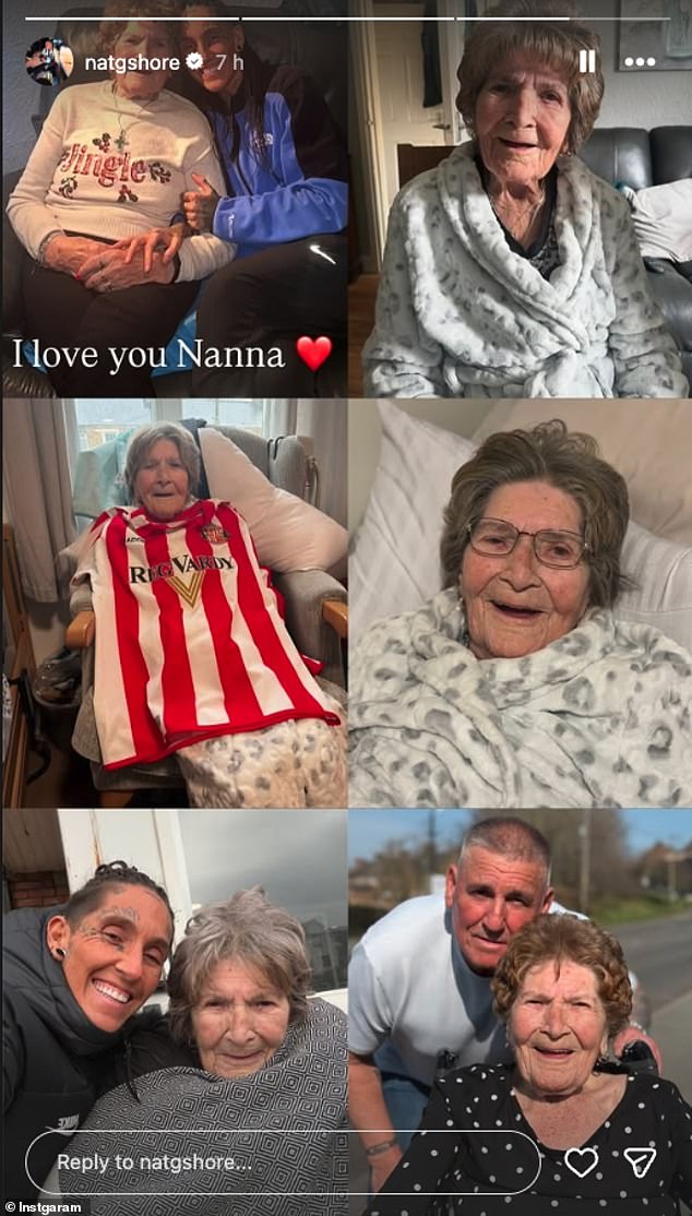 She penned: 'It is with the heaviest of hearts that I share the passing of my beloved Nanna Nellie. She left us peacefully yesterday, whilst surrounded by her loving family'