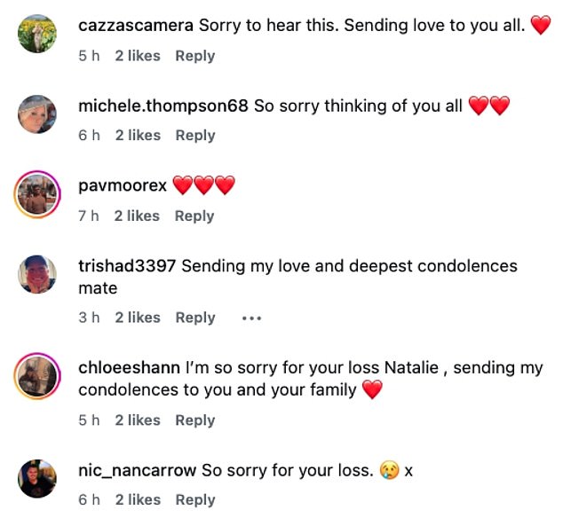 Fans and friends were quick to share their condolences writing: 'So sorry babe': 'Sorry to hear about your little nanna Nat. I know how much you adored her'