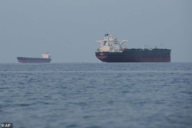 Tankers are seen here anchored in the strait off the coast of Qeshm Island in Iran last month