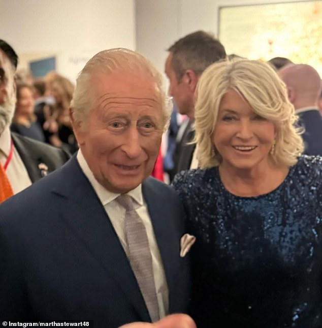 Dressed in a Jenny Packham dress, Ms Stewart praised the King for his 'excellent humour and form'. She later revealed she had fondly referred to Charles as 'chuck'