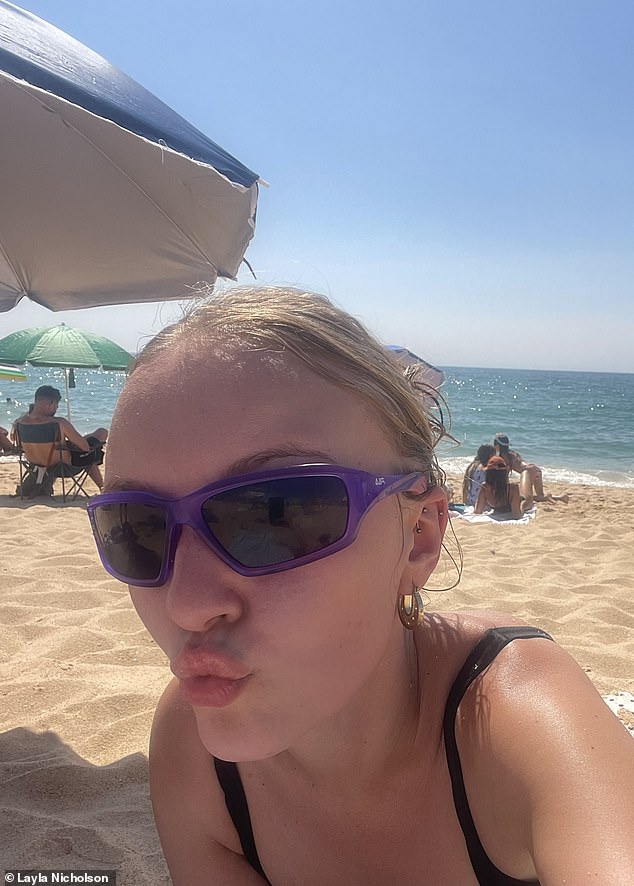Layla wasted no time in making her way to the beach from the airport - a journey that took just five minutes and cost £4.61 in an Uber