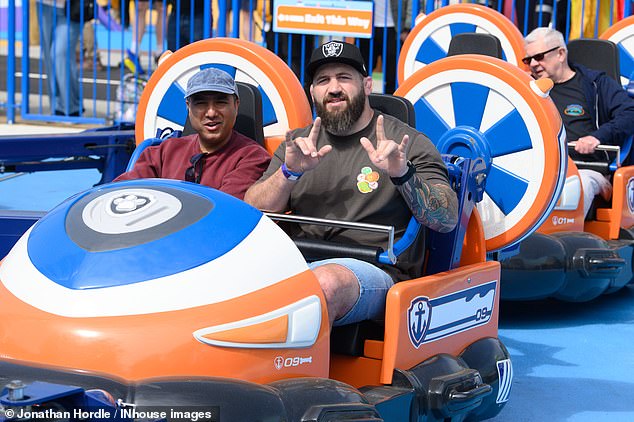 Celebrity Traitors stars Nick Mohammed and Joe Marler try out Zuma¿s Hovercraft Adventure on Saturday, the day before the official opening of World of Paw Patrol at Chessington